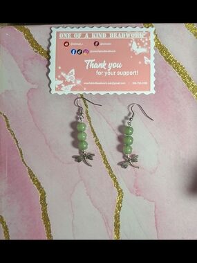 Green Dragonfly Beaded Earrings